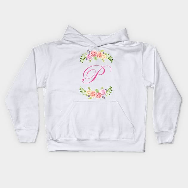 Floral Initial Letter P Kids Hoodie by jverdi28